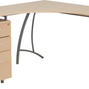 Wholesale Beech Laminate L-Shape Desk with Three Drawer Pedestal