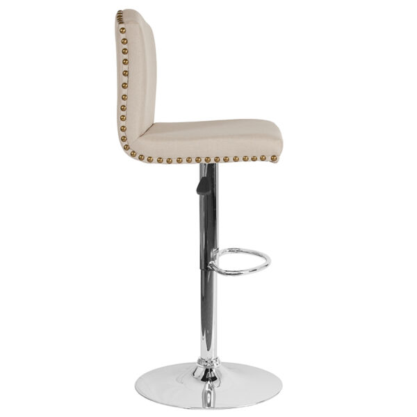 Lowest Price Bellagio Contemporary Adjustable Height Barstool with Accent Nail Trim in Beige Fabric