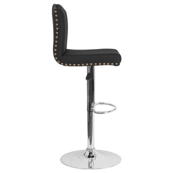 Lowest Price Bellagio Contemporary Adjustable Height Barstool with Accent Nail Trim in Black Fabric