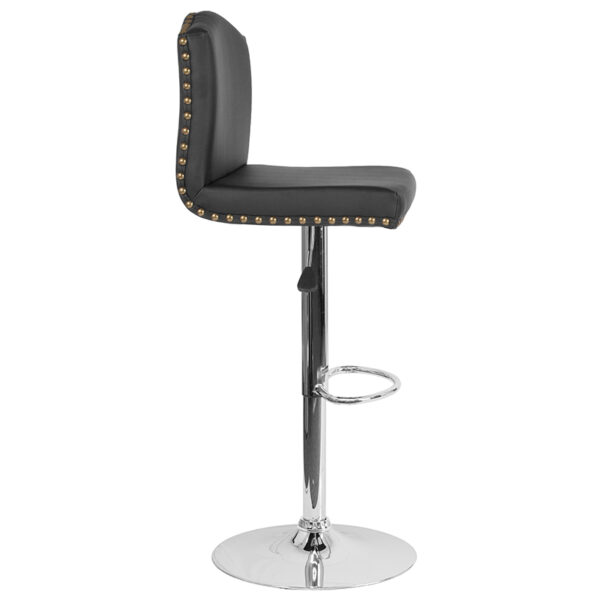 Lowest Price Bellagio Contemporary Adjustable Height Barstool with Accent Nail Trim in Black Leather