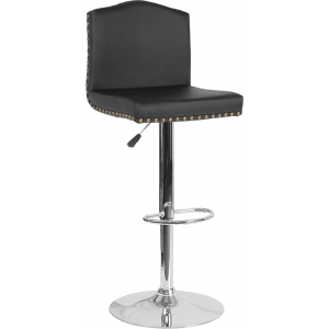 Wholesale Bellagio Contemporary Adjustable Height Barstool with Accent Nail Trim in Black Leather