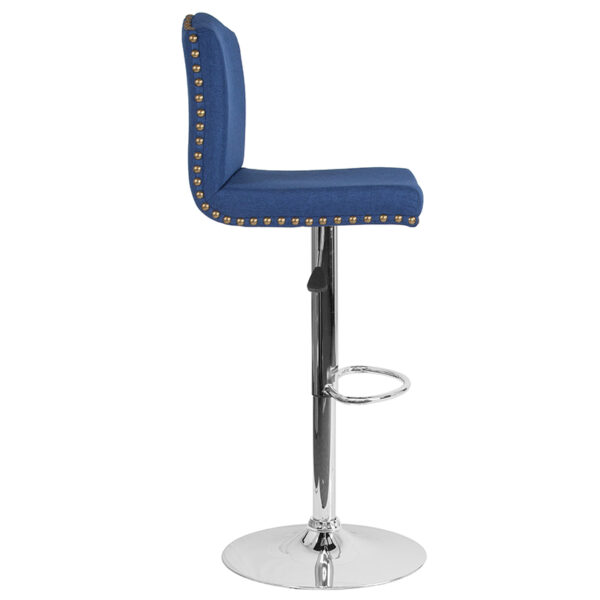 Lowest Price Bellagio Contemporary Adjustable Height Barstool with Accent Nail Trim in Blue Fabric