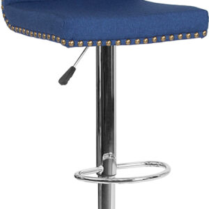 Wholesale Bellagio Contemporary Adjustable Height Barstool with Accent Nail Trim in Blue Fabric