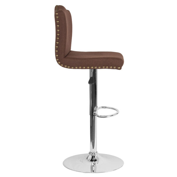 Lowest Price Bellagio Contemporary Adjustable Height Barstool with Accent Nail Trim in Brown Fabric