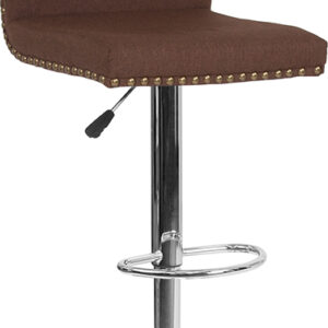 Wholesale Bellagio Contemporary Adjustable Height Barstool with Accent Nail Trim in Brown Fabric