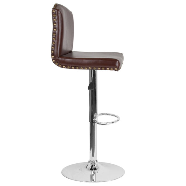 Lowest Price Bellagio Contemporary Adjustable Height Barstool with Accent Nail Trim in Brown Leather