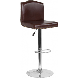 Wholesale Bellagio Contemporary Adjustable Height Barstool with Accent Nail Trim in Brown Leather