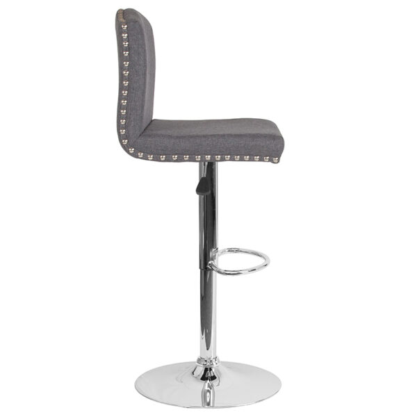 Lowest Price Bellagio Contemporary Adjustable Height Barstool with Accent Nail Trim in Dark Gray Fabric