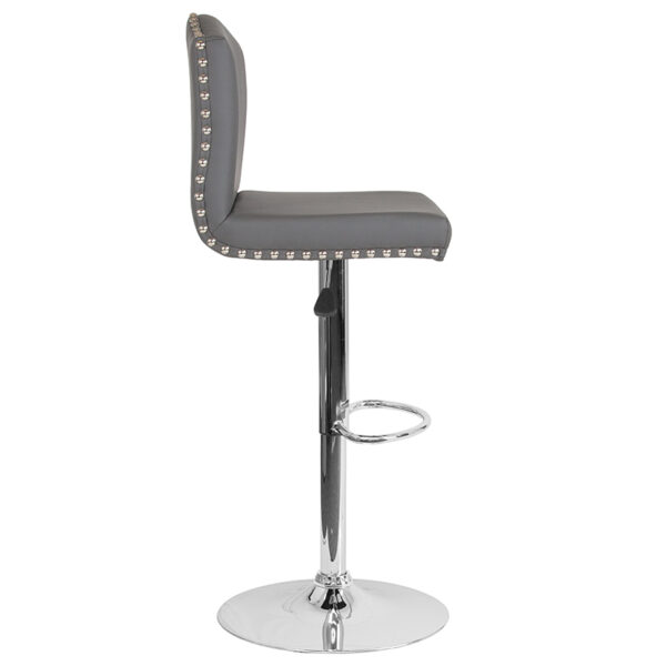 Lowest Price Bellagio Contemporary Adjustable Height Barstool with Accent Nail Trim in Gray Leather