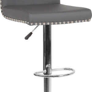Wholesale Bellagio Contemporary Adjustable Height Barstool with Accent Nail Trim in Gray Leather