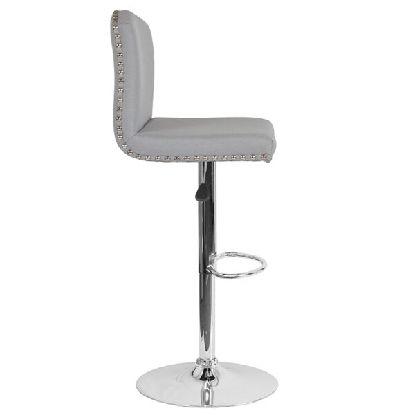 Lowest Price Bellagio Contemporary Adjustable Height Barstool with Accent Nail Trim in Light Gray Fabric
