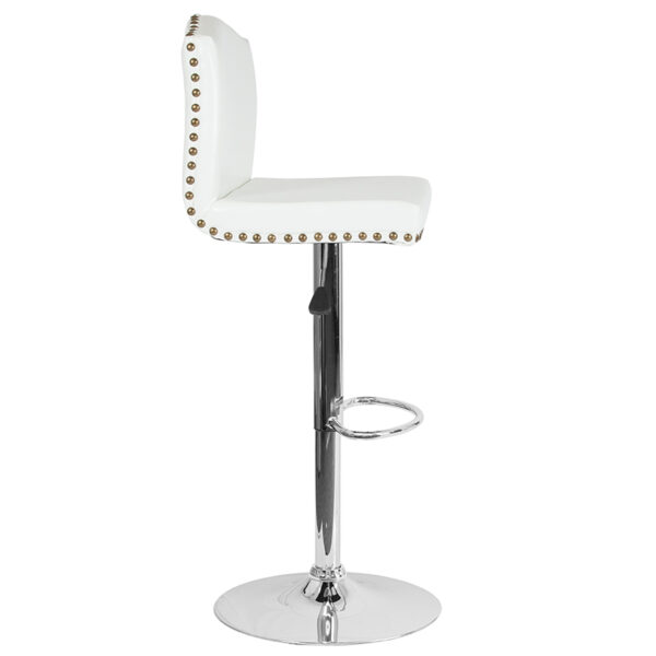 Lowest Price Bellagio Contemporary Adjustable Height Barstool with Accent Nail Trim in White Leather
