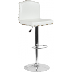 Wholesale Bellagio Contemporary Adjustable Height Barstool with Accent Nail Trim in White Leather