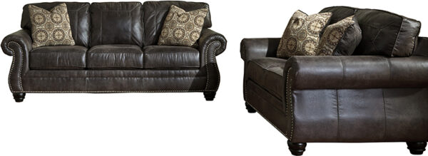 Lowest Price Benchcraft Breville Living Room Set in Charcoal Faux Leather