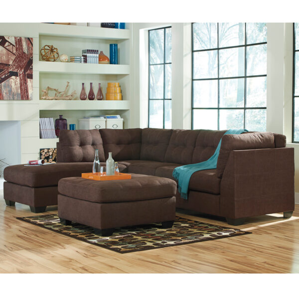 Lowest Price Benchcraft Maier Sectional with Left Side Facing Chaise in Walnut Microfiber