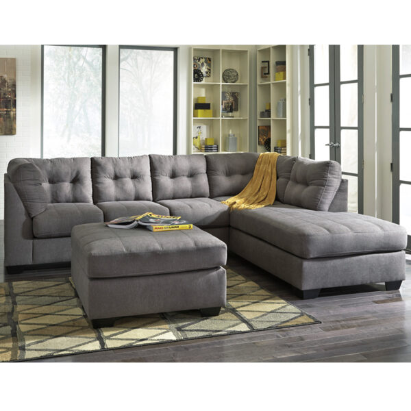 Lowest Price Benchcraft Maier Sectional with Right Side Facing Chaise in Charcoal Microfiber