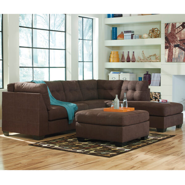 Lowest Price Benchcraft Maier Sectional with Right Side Facing Chaise in Walnut Microfiber