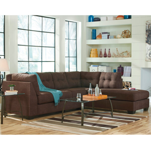 Contemporary Style Walnut Microfiber L-Sectional