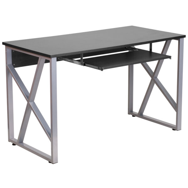 Wholesale Black Computer Desk with Pull-Out Keyboard Tray and Cross-Brace Frame