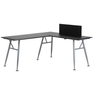 Wholesale Black Laminate L-Shape Computer Desk with Silver Metal Frame