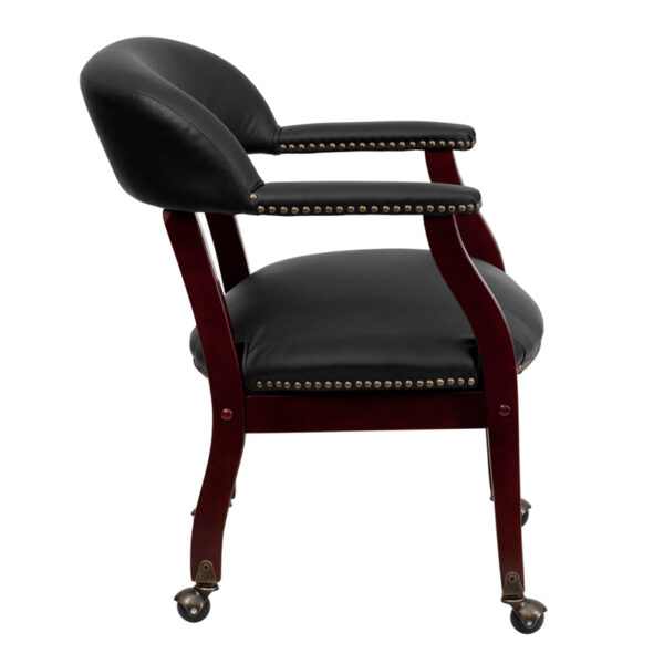 Lowest Price Black Leather Conference Chair with Accent Nail Trim and Casters