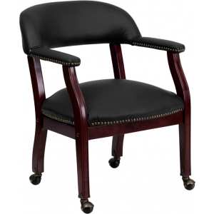Wholesale Black Leather Conference Chair with Accent Nail Trim and Casters