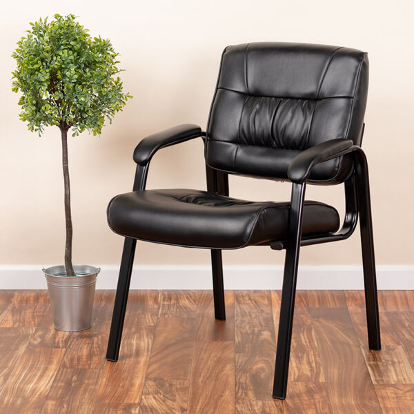Lowest Price Black Leather Executive Side Reception Chair with Black Metal Frame