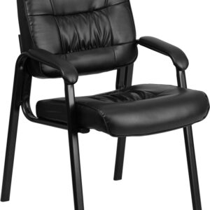 Wholesale Black Leather Executive Side Reception Chair with Black Metal Frame