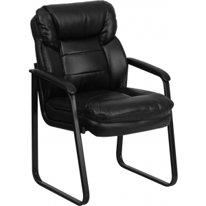 Wholesale Black Leather Executive Side Reception Chair with Lumbar Support and Sled Base