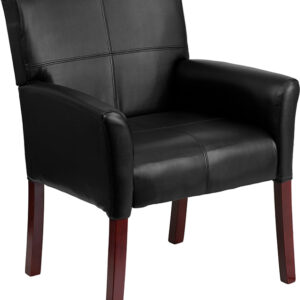 Wholesale Black Leather Executive Side Reception Chair with Mahogany Legs