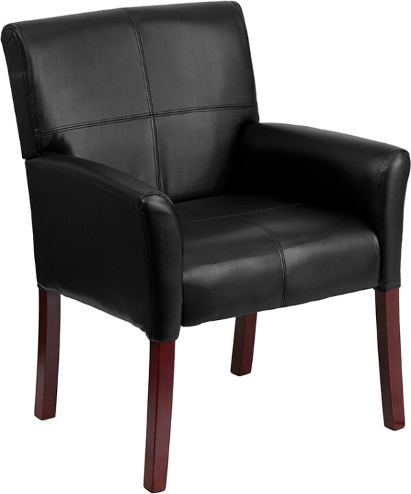 Wholesale Black Leather Executive Side Reception Chair with Mahogany Legs