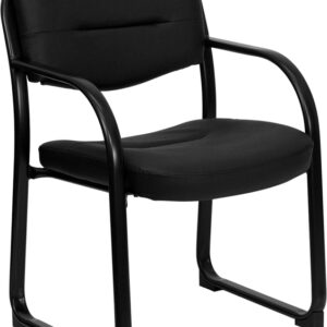 Wholesale Black Leather Executive Side Reception Chair with Sled Base