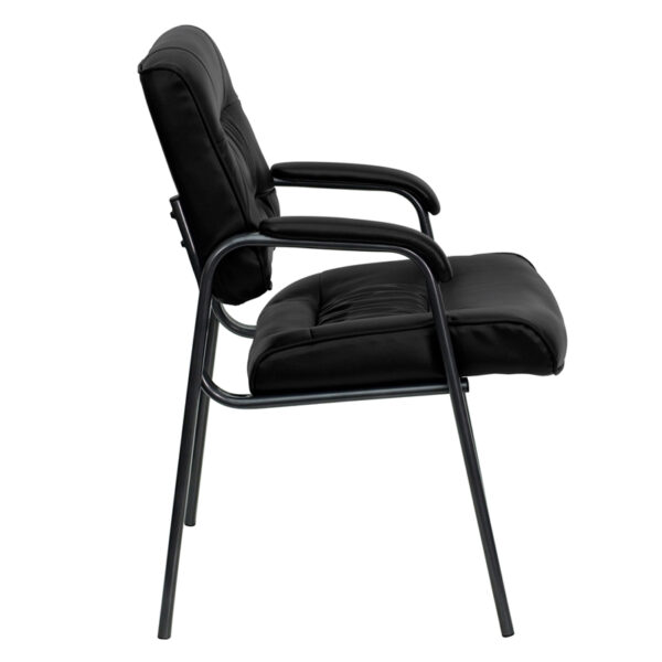 Lowest Price Black Leather Executive Side Reception Chair with Titanium Metal Frame