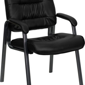 Wholesale Black Leather Executive Side Reception Chair with Titanium Metal Frame