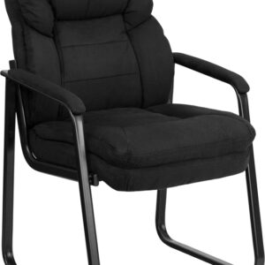Wholesale Black Microfiber Executive Side Reception Chair with Lumbar Support and Sled Base