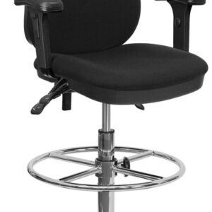 Wholesale Black Multifunction Ergonomic Drafting Chair with Adjustable Foot Ring and Adjustable Arms