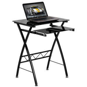 Wholesale Black Tempered Glass Computer Desk with Pull-Out Keyboard Tray