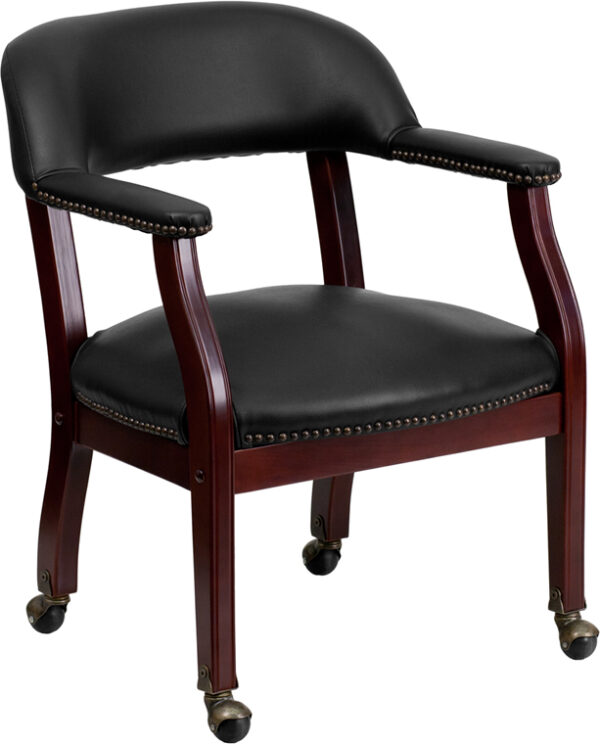 Wholesale Black Vinyl Luxurious Conference Chair with Accent Nail Trim and Casters