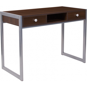 Wholesale Bradley Dark Wood Grain Finish Desk with Silver Metal Frame