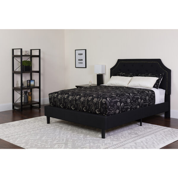 Wholesale Brighton Full Size Tufted Upholstered Platform Bed in Black Fabric with Pocket Spring Mattress