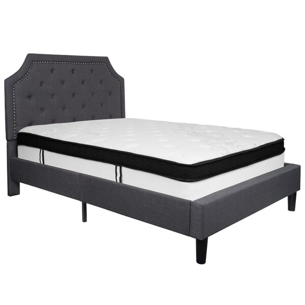 Lowest Price Brighton Full Size Tufted Upholstered Platform Bed in Dark Gray Fabric with Memory Foam Mattress