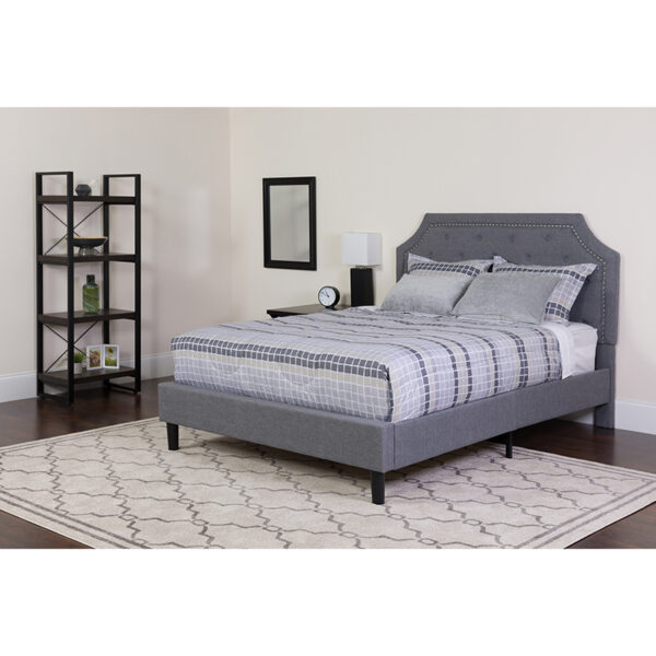 Wholesale Brighton Full Size Tufted Upholstered Platform Bed in Light Gray Fabric with Memory Foam Mattress