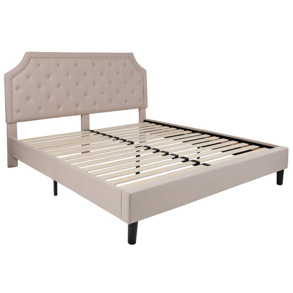 Lowest Price Brighton King Size Tufted Upholstered Platform Bed in Beige Fabric