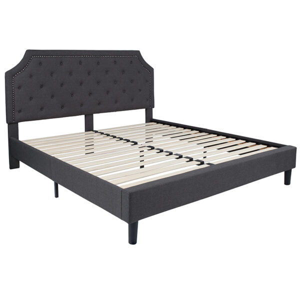 Lowest Price Brighton King Size Tufted Upholstered Platform Bed in Dark Gray Fabric