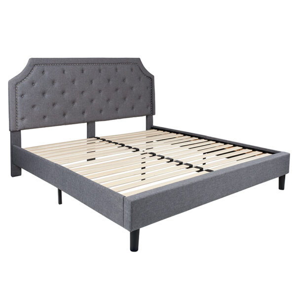 Lowest Price Brighton King Size Tufted Upholstered Platform Bed in Light Gray Fabric