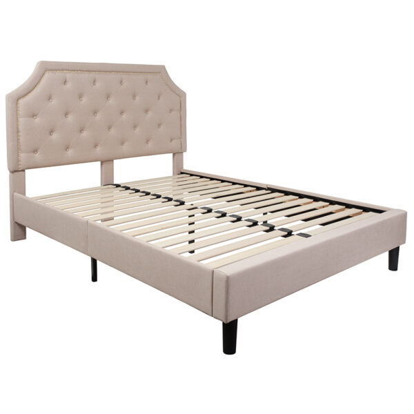 Lowest Price Brighton Queen Size Tufted Upholstered Platform Bed in Beige Fabric