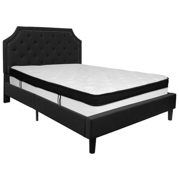 Lowest Price Brighton Queen Size Tufted Upholstered Platform Bed in Black Fabric with Memory Foam Mattress
