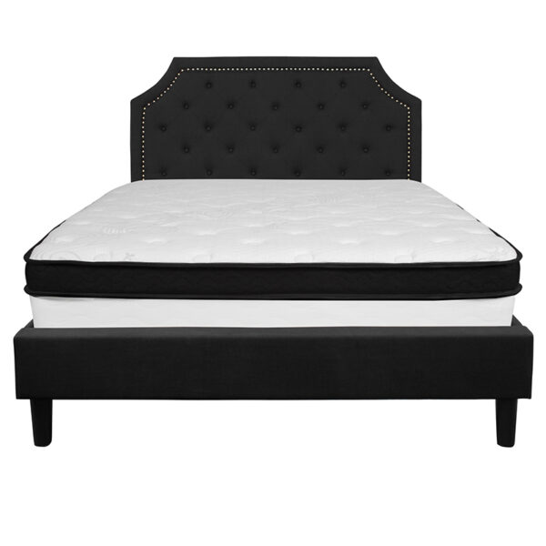 Queen Platform Bed and Mattress Set Queen Platform Bed Set-Black
