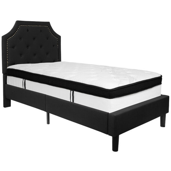 Lowest Price Brighton Twin Size Tufted Upholstered Platform Bed in Black Fabric with Memory Foam Mattress