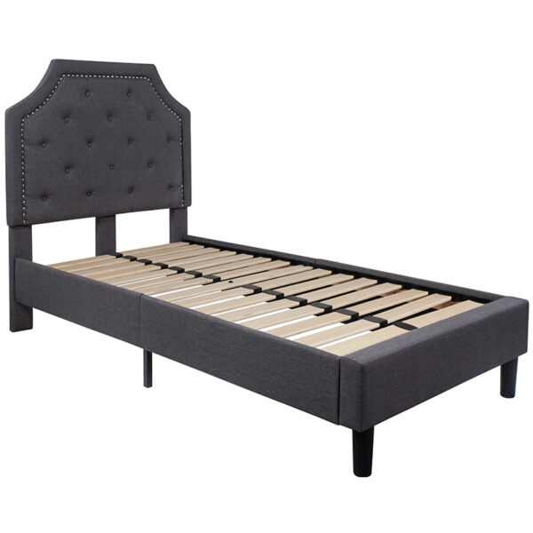 Lowest Price Brighton Twin Size Tufted Upholstered Platform Bed in Dark Gray Fabric